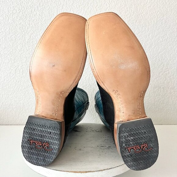 Rod Patrick Mens Cowboy Boots 13 AA Black Ostrich Blue Top Western Square Toe - Picture 8 of 12